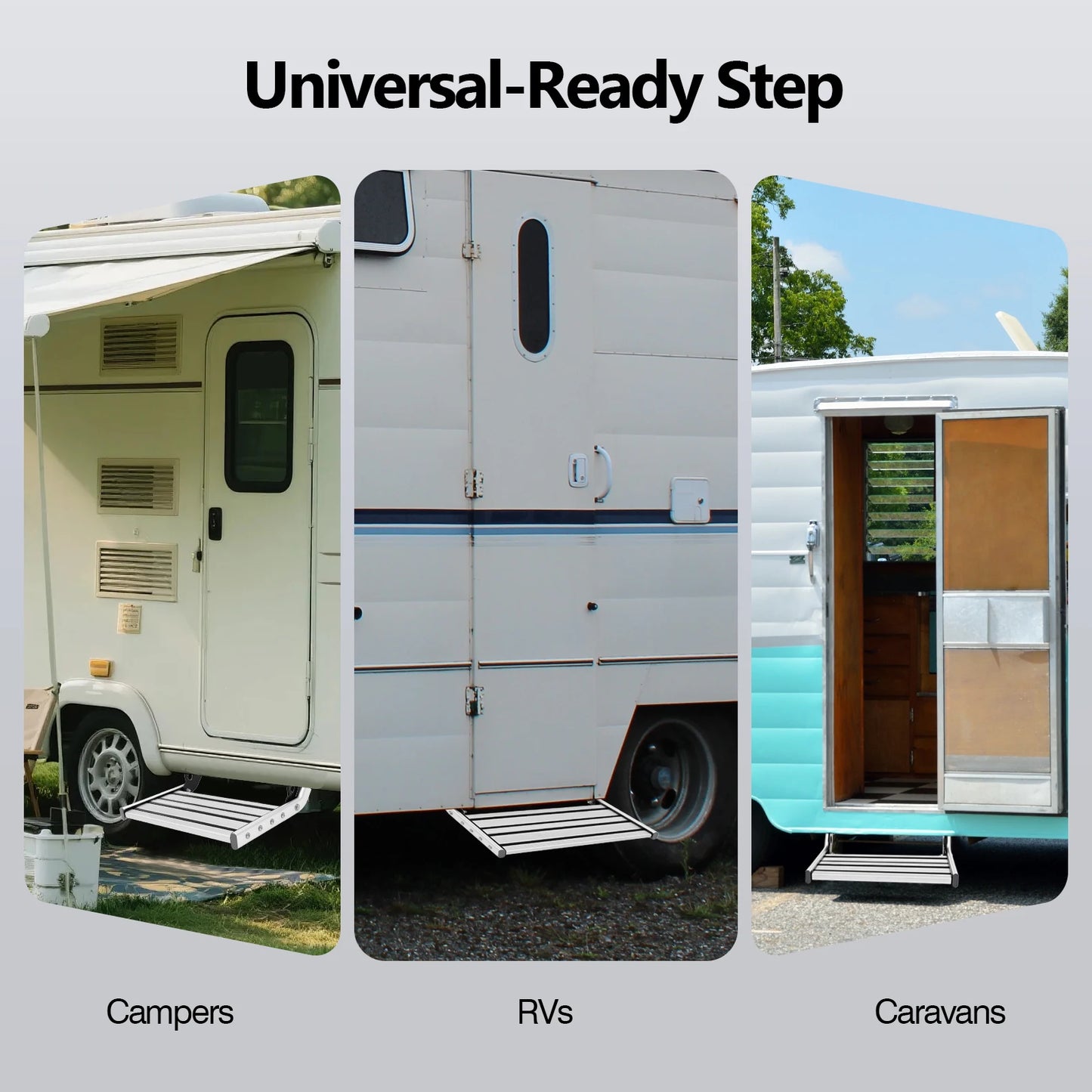 12V Folding RV Step Folding Camper Step, Welcome Ladder, 44cm Step Board Motorhomes with LED Light Strip Bar