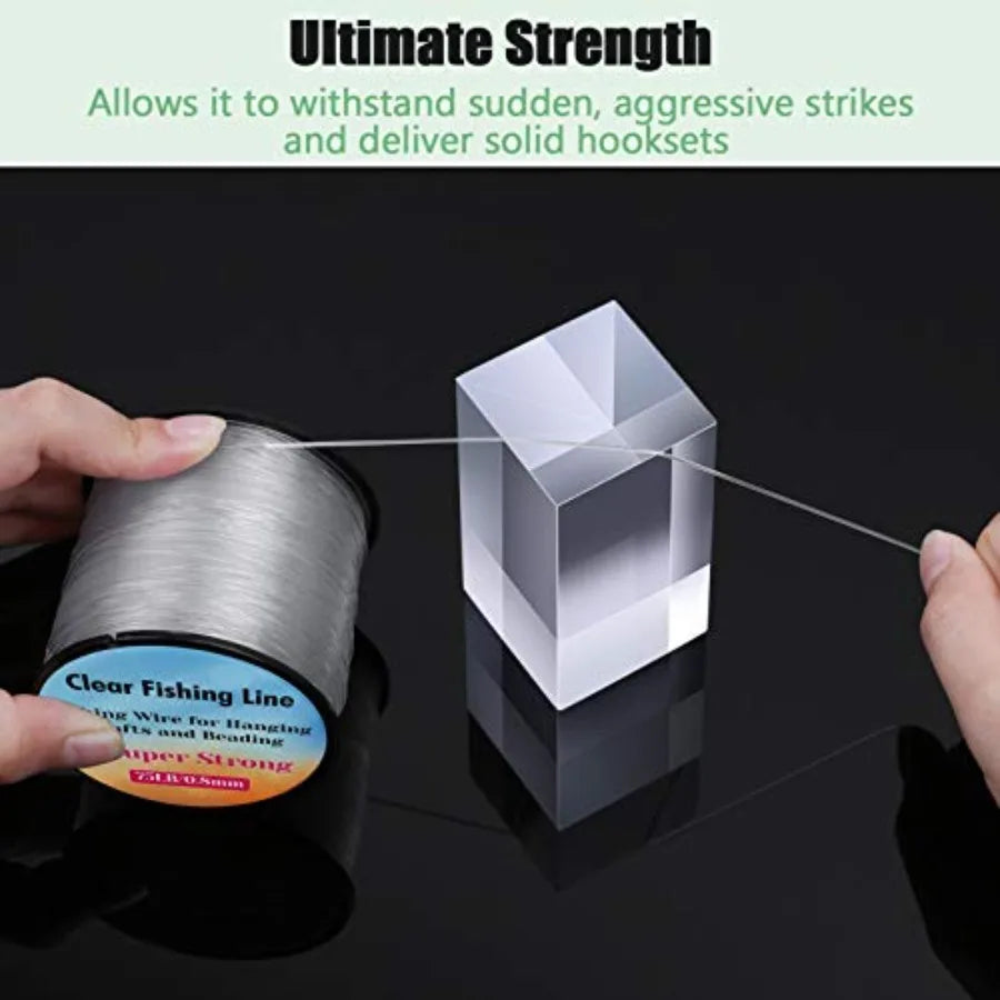 Hanging Wire Clear, Thick Fishing Line Nylon String Picture Frame Wire with 100Pcs Crimps Sleeves 70lb Invisible Line for Ballo