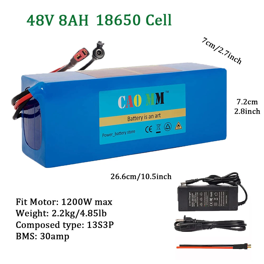 48v Battery, 8Ah/ 10Ah/ 14Ah/ 20Ah/30AH Ebike Battery for 200-2000W Electric Bike Bicycle, Scooter and Other Motor
