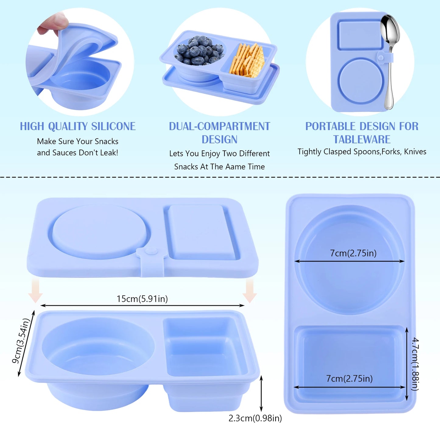 VAKINDFood 3 Piece Silicone Snack Containers With 2 Compartments