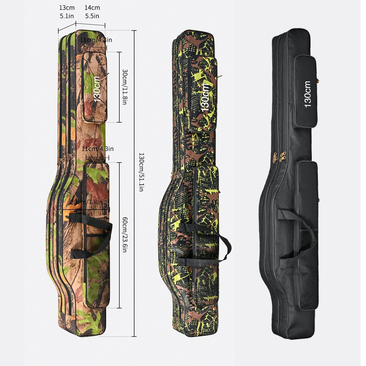 Fish Tackle Rod Holdall Bag Waterproof Oxford Fishing Pole Storage Bag Large Capacity 130cm for Men Family Travel Gifts