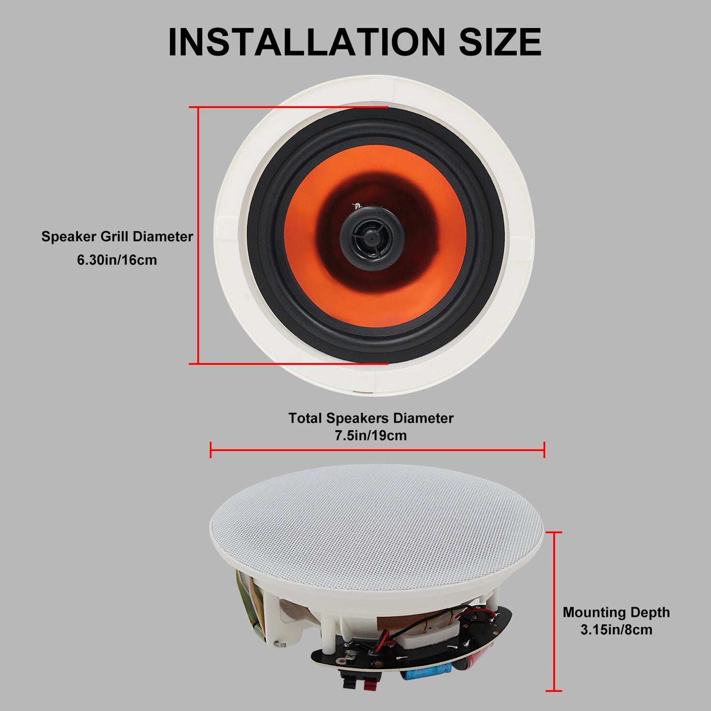 Herdio 2PCS 6.5'' Bluetooth Ceiling Speaker 300W 2-Way Independent True Wired Stereo Bluetooth Digital Amplifier Box For Home