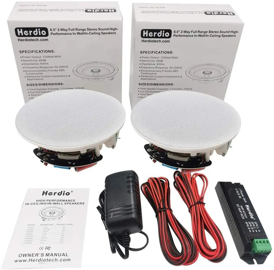 Herdio 2PCS 6.5'' Bluetooth Ceiling Speaker 300W 2-Way Independent True Wired Stereo Bluetooth Digital Amplifier Box For Home