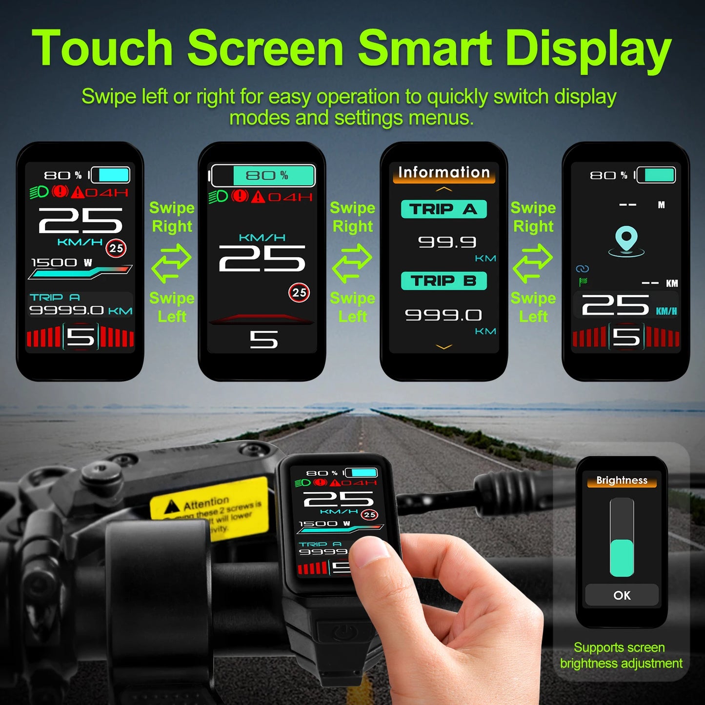 VD18MT Electric Bike Display Color Touch Screen CAN / UART Bluetooth eBike Computer 9 PAS For BAFANG Tongsheng Motor Protocol