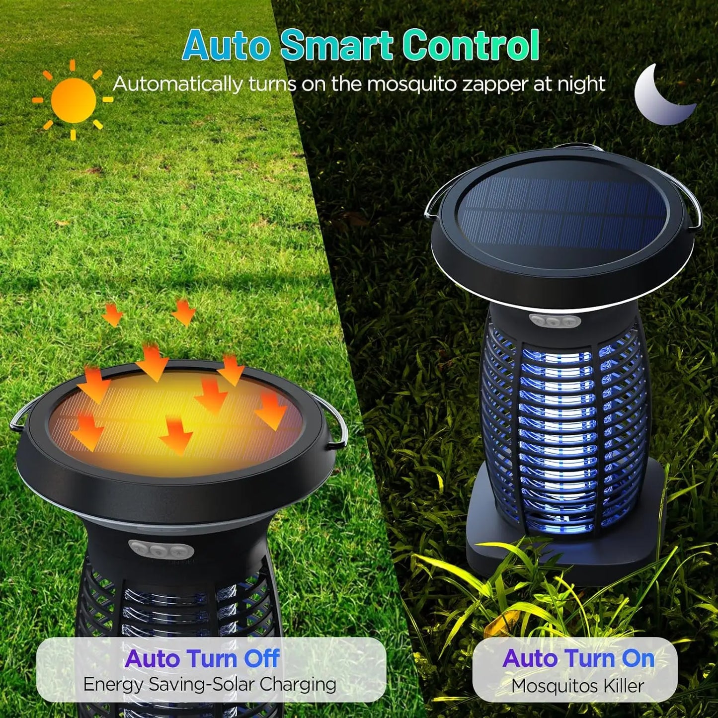 Solar Bug Zapper Outdoor Waterproof Mosquitoes Zapper Portable & Rechargeable Electric Fly Zapper with Panel Sensor & LED Night