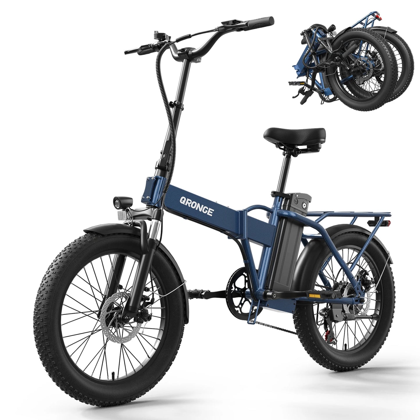 QRONGE Waterfall Folding Electric Bike 1000W Peak 48V 13.5AH Removable Battery Electric Bicycle 20" Fat Tire 28 MPH max E-Bike