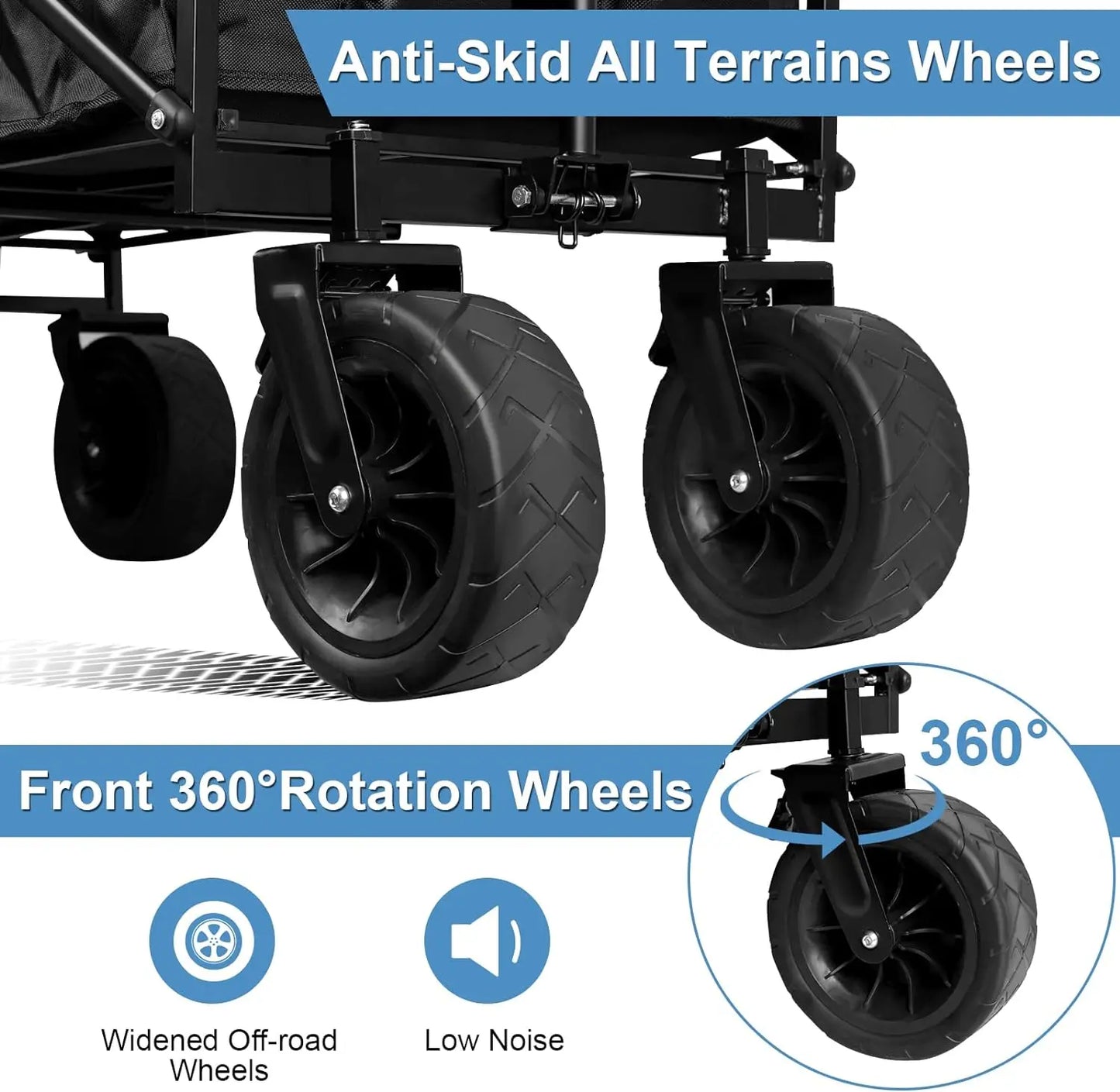 Black Collapsible Folding Wagon, Outdoor Utility with Wheels/Adjustable Handle for Camping, Garden, Sports, Picnic and Shopping