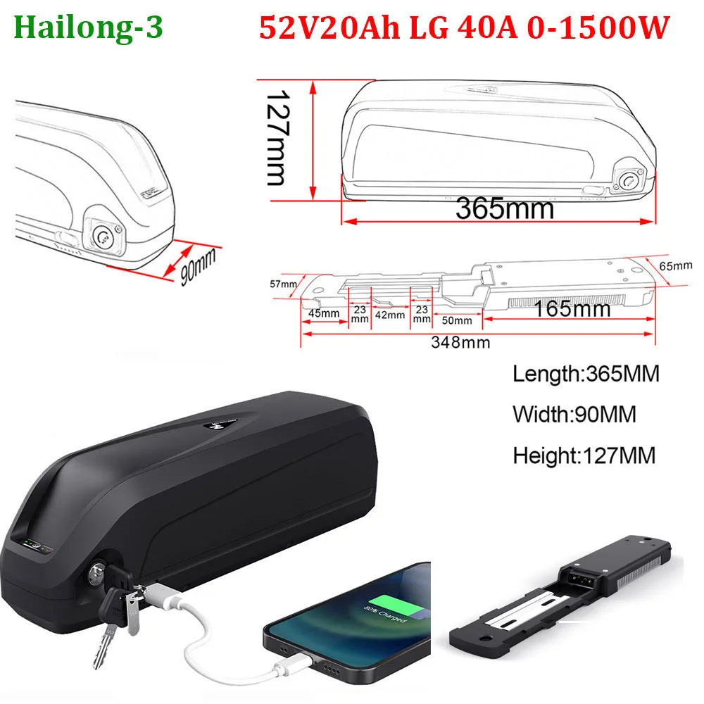 21700 Ebike Battery 52V 48V 24Ah Downbtube Polly Lithium Battery Pack For 350W 500W 750W 1000W 1500W Motor Electric Bike Kits