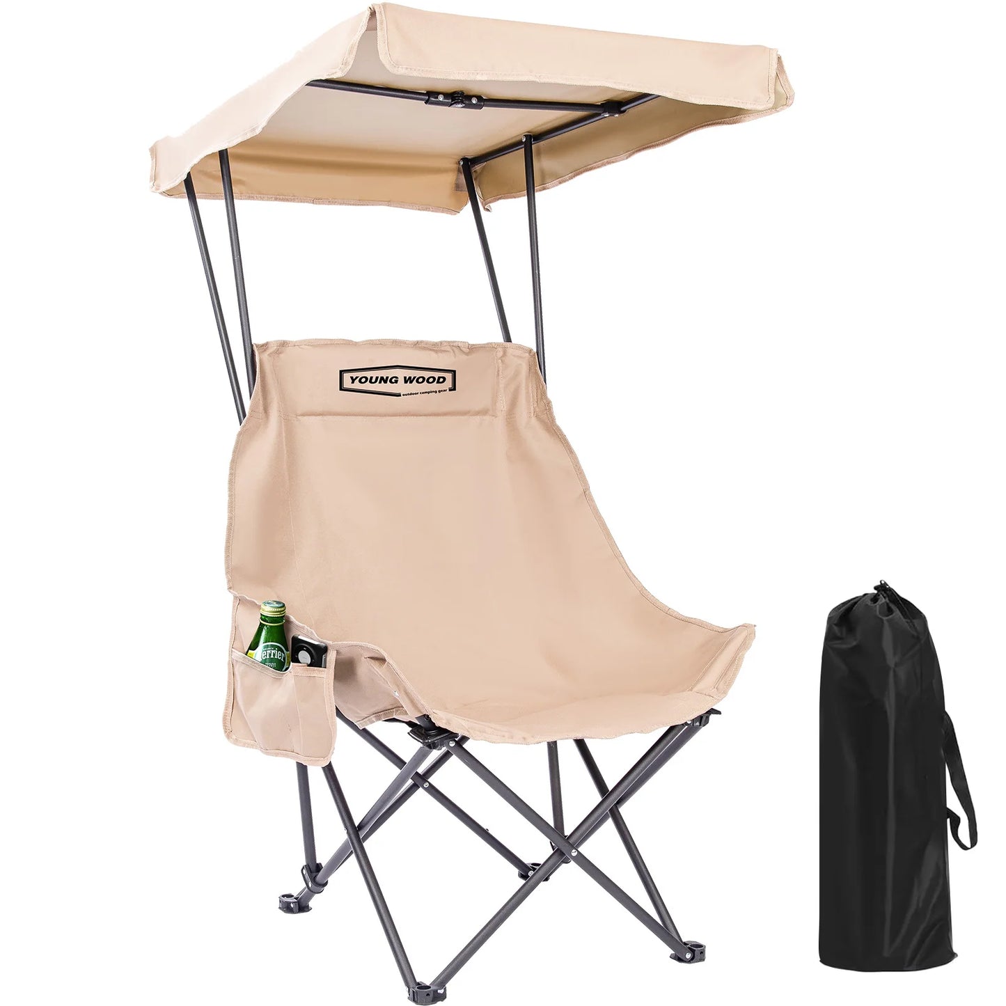 Fold Lightweight Oversized For All YOUNG WOOD Portable Camping Chair Beach Chair With Shade Canopy, Easy To Open And Close