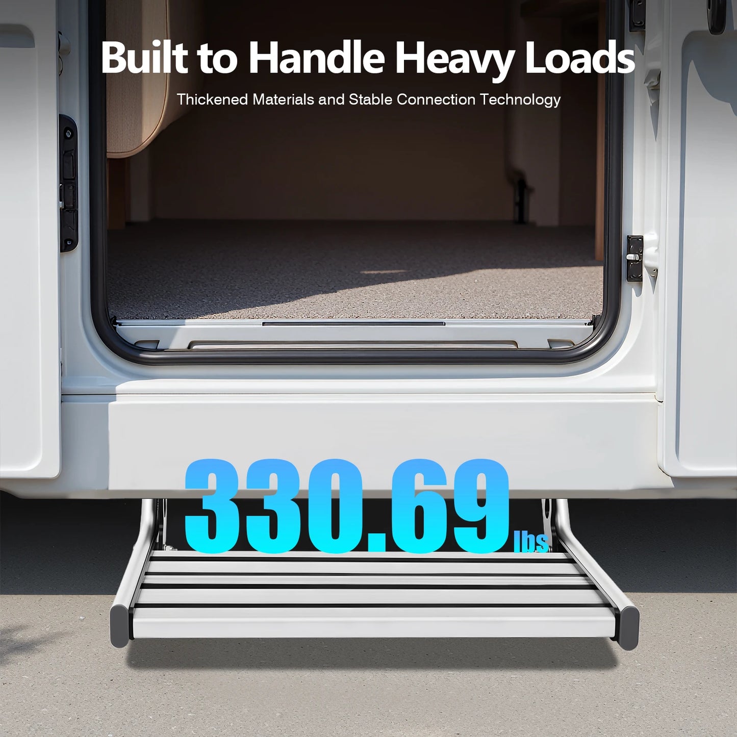 44cm Folding RV Step Manual RV Pedal Step Aluminum Alloy Caravan Step Motorhomes Accessories 150kg Load w/ LED Light For RV