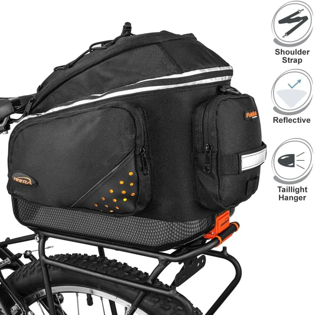 17L Clip-On Bike Rack Bag with Shoulder Strap, Hard Base & Reflective Trim, Daily Commute Bicycle Bag