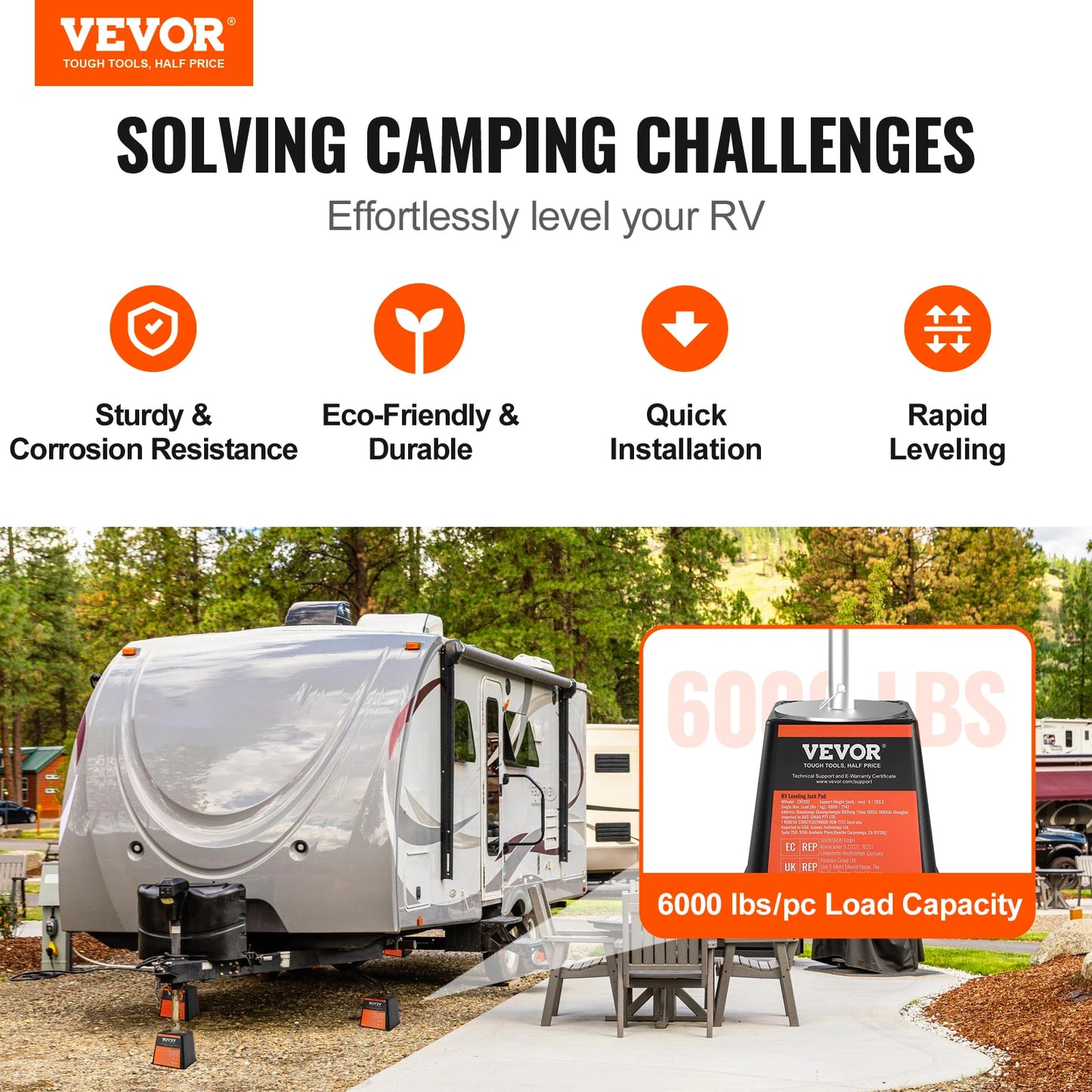 VEVOR Trailer Jack Block 6000 lbs Capacity RV Leveling Block High-quality Polypropylene and Accessories Use for Any Tongue Jack
