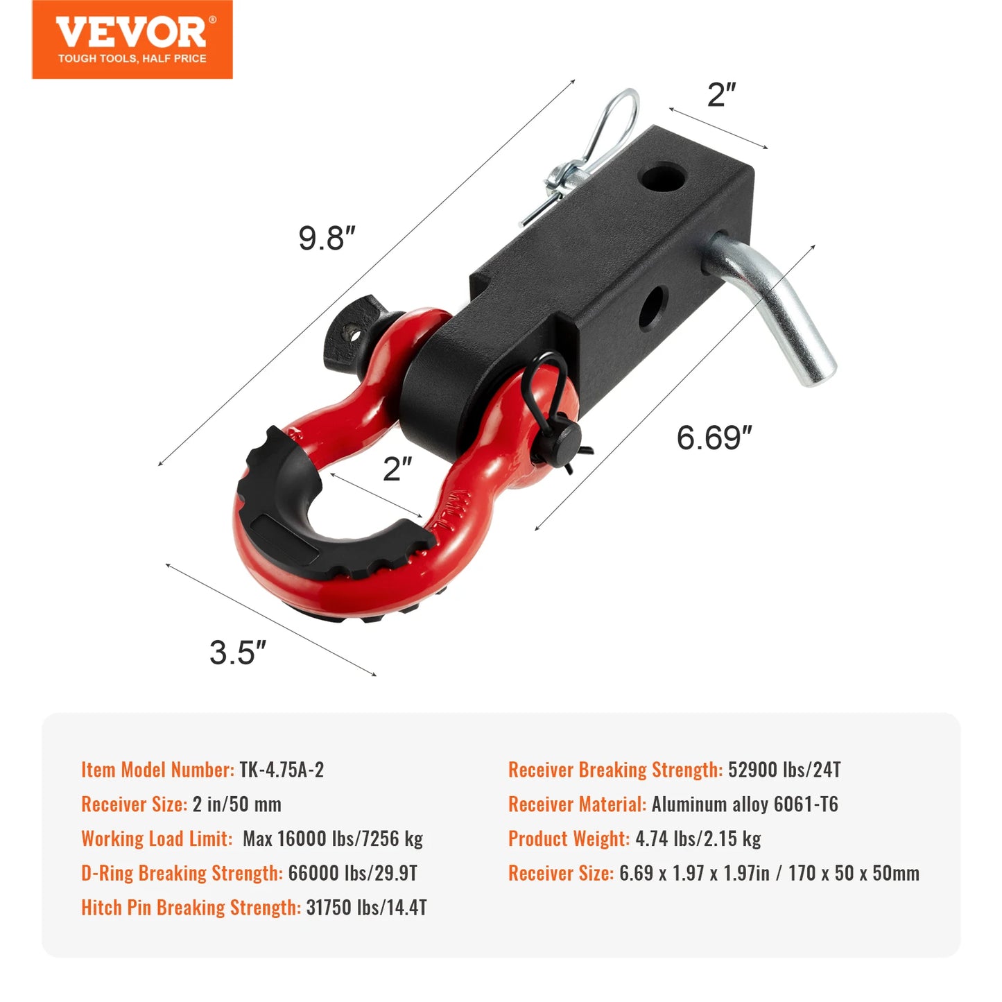 SucceBuy 2in D-Ring Shackle Hitch Receiver with Trailer Hitch Lock Pin Towing Accessories for Trucks Off-Road Vehicle Recovery