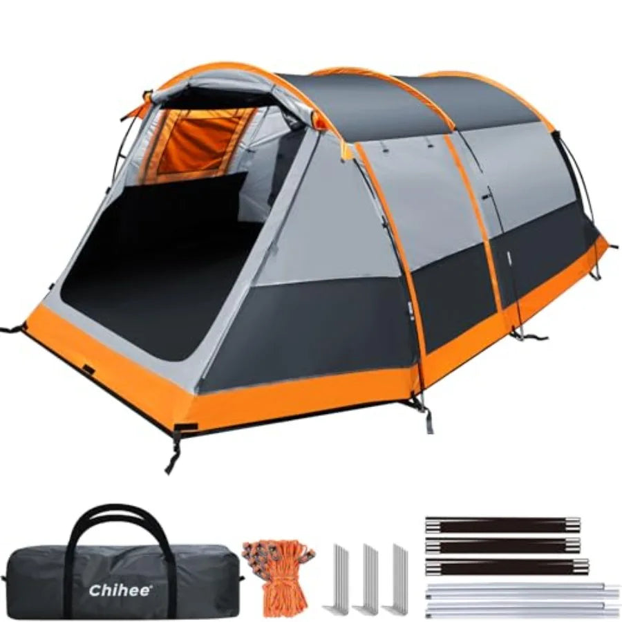 Tunnel Family Camping Tent With Dual Doors Weatherproof Outdoor Shelter