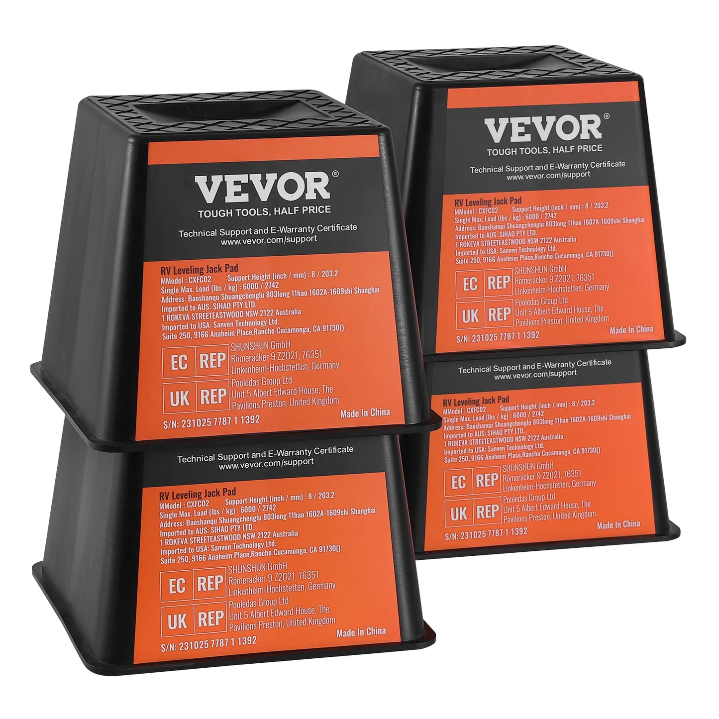 VEVOR Trailer Jack Block 6000 lbs Capacity RV Leveling Block High-quality Polypropylene and Accessories Use for Any Tongue Jack