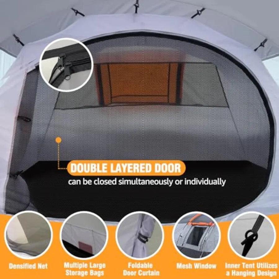 Tunnel Family Camping Tent With Dual Doors Weatherproof Outdoor Shelter