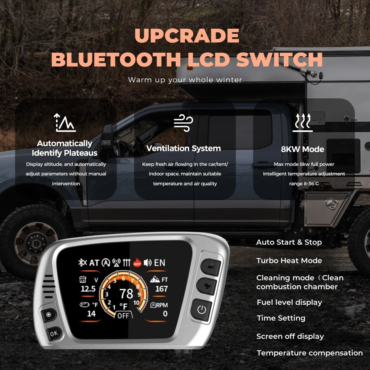 8KW 12V/110-240V Toolbox TB10 Diesel Air Heater LCD & Bluetooth With Altitude Mode Parking Heater For Cars RV Camper Tent