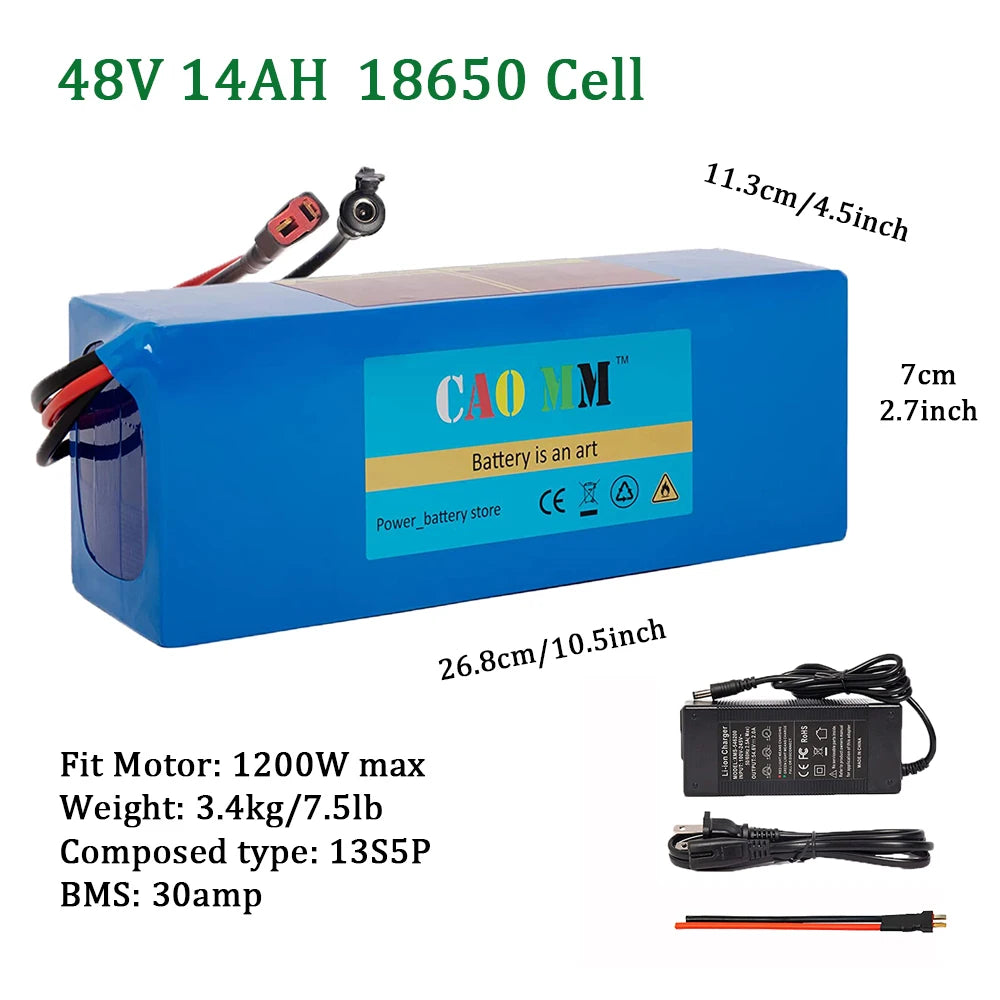 48v Battery, 8Ah/ 10Ah/ 14Ah/ 20Ah/30AH Ebike Battery for 200-2000W Electric Bike Bicycle, Scooter and Other Motor