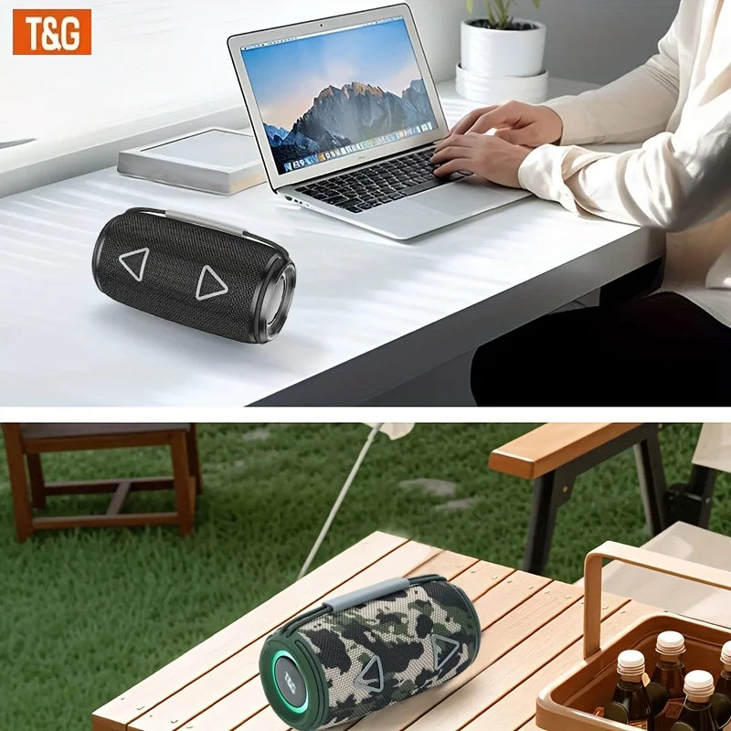 TG657 Portable Wireless Outdoor Speaker,16W HD Stereo Sound,Colorful RGB LED Lights,1500mAh Rechargeable Battery,Hands-Free Call,TWS Pairing,Multi-Mode Playback,Waterproof Outdoor Bluetooth Speaker