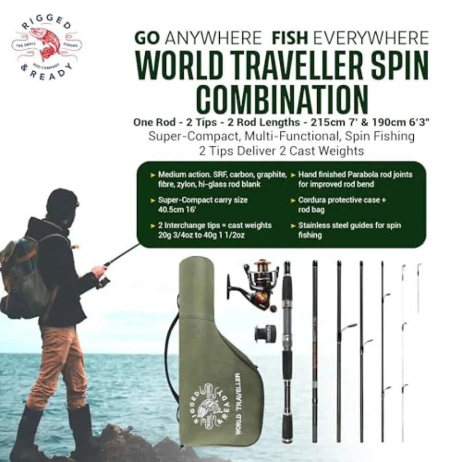 Rigged and Ready Smuggler Series™ Travel Fishing Rods. Super Compact, 1 Spinning Rod and Reel Combo, 4 Spin, 1 Casting Rod + Ca