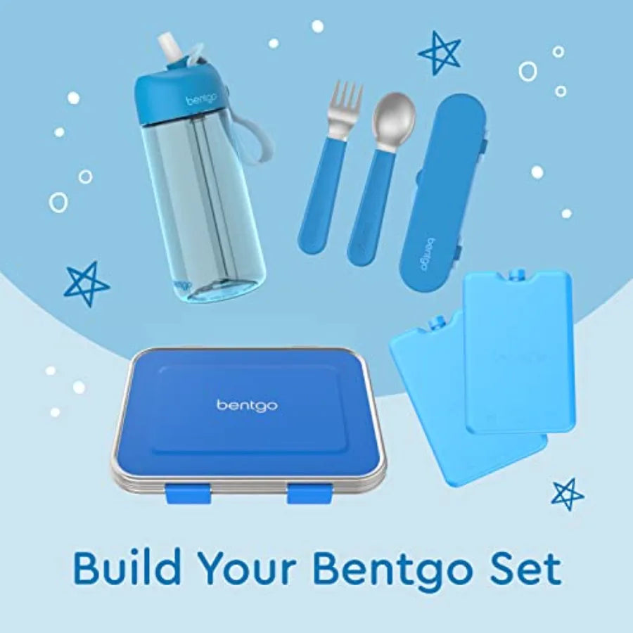 Stainless Steel Utensil Set for School Lunch, Travel Outdoors - Blue, PFAS- BPA-Free, Easy-Grip Handles, Lightweight, Dishwashe
