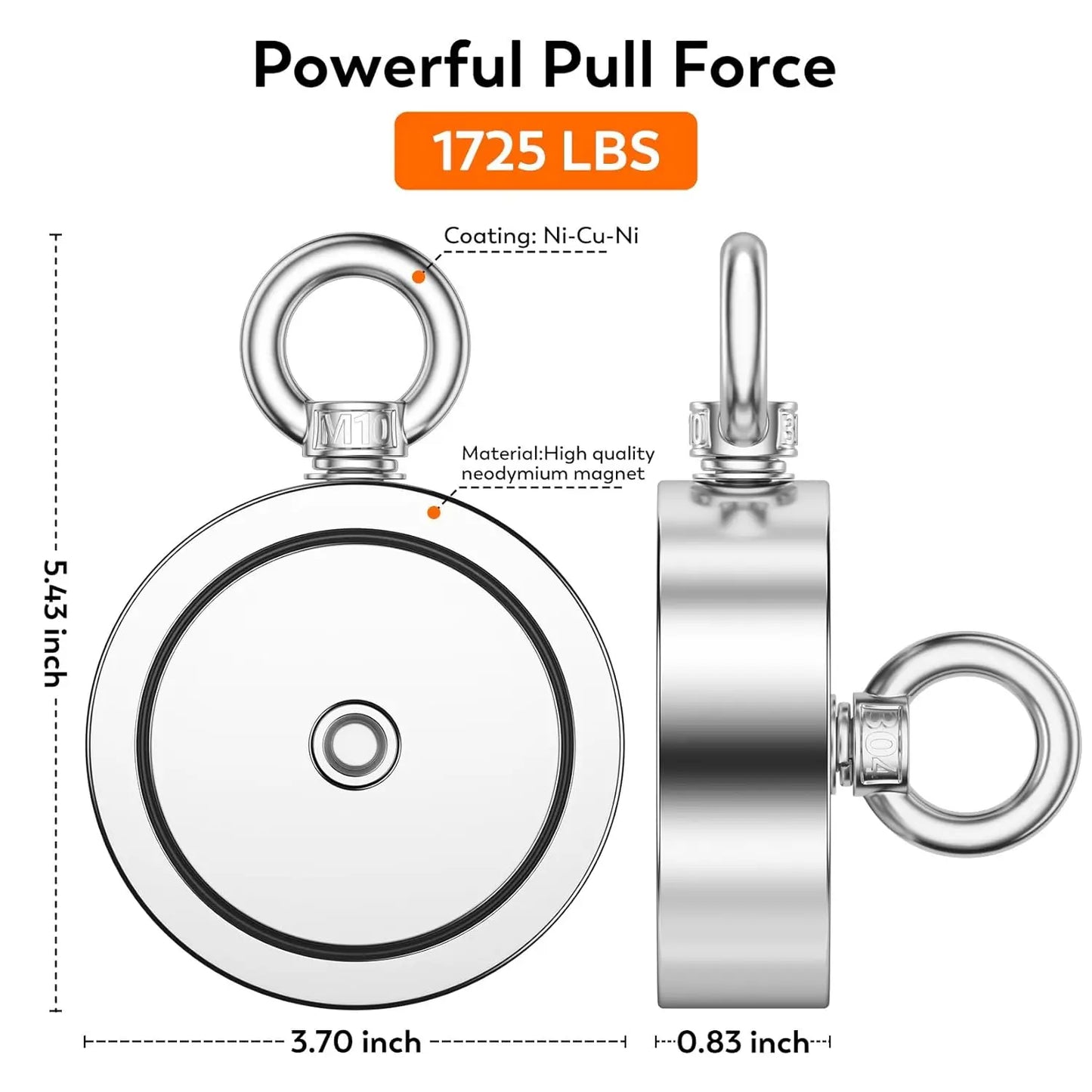 Powerful Magnet Fishing Kit with 1725 Lbs Pulling Force, Includes Rope, Hook, Gloves & Case for River and Lake Use