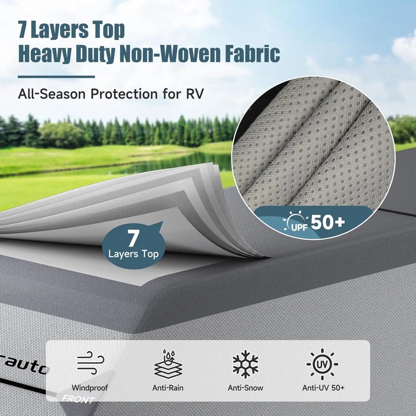 Umbrauto Truck Camper Cover, Upgraded 7 Layers Top Waterproof Slide-in RV Cover with Windproof Straps & Complete Accessory Kit