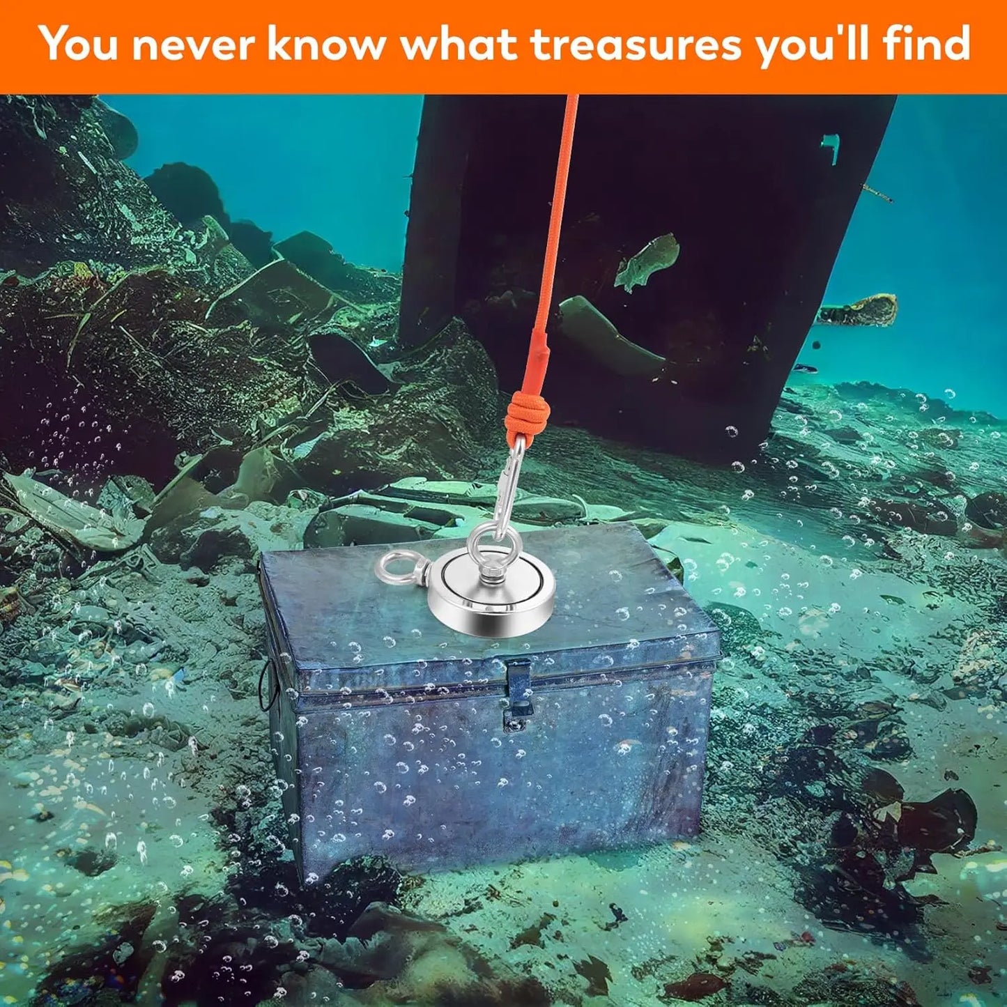 Powerful Magnet Fishing Kit with 1725 Lbs Pulling Force, Includes Rope, Hook, Gloves & Case for River and Lake Use