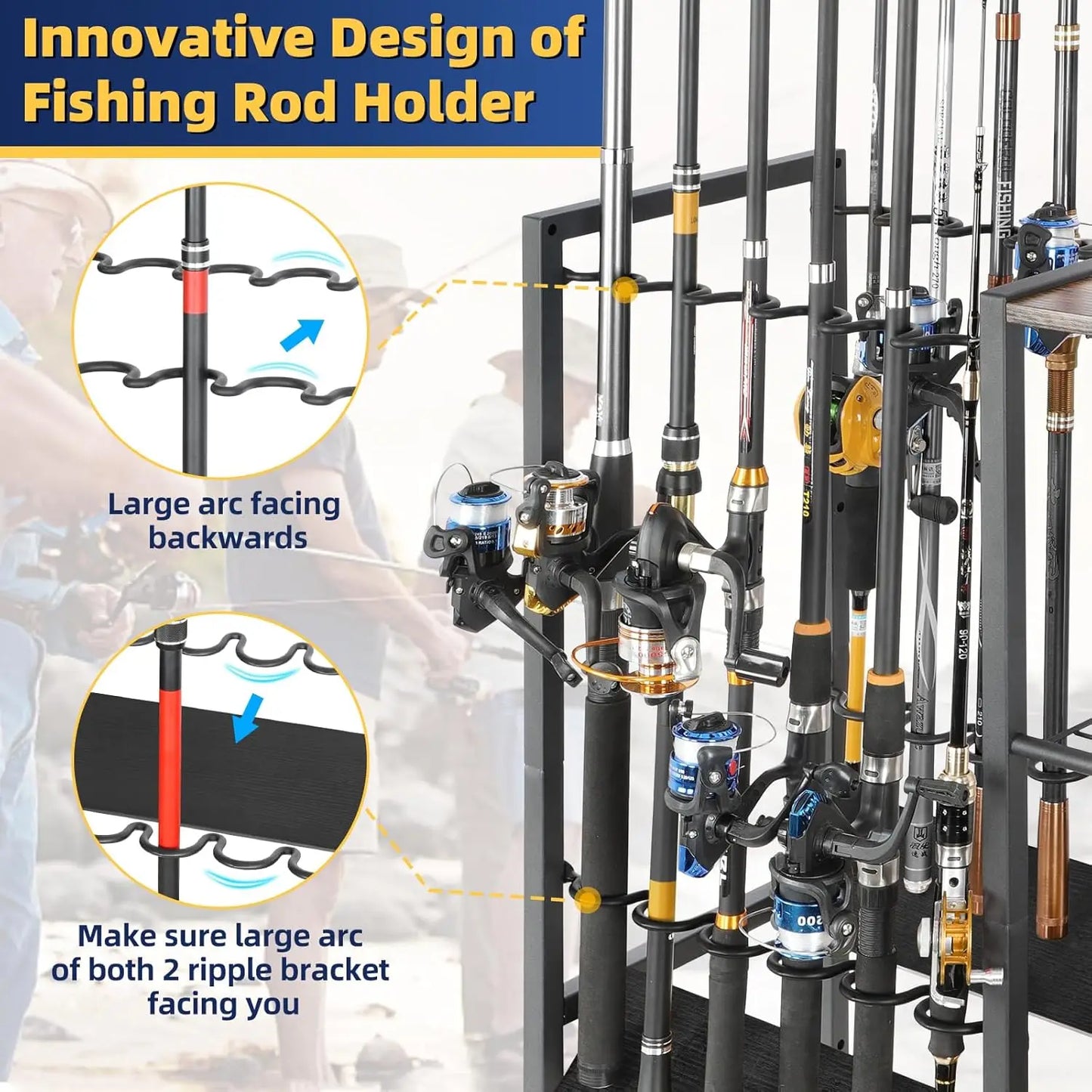 Rolling Fishing Rod Rack for Garage & Boat, Tackle Box & Reel Holder Cart, Easy Assembly Gear Management System, Gift for Dad Anglers