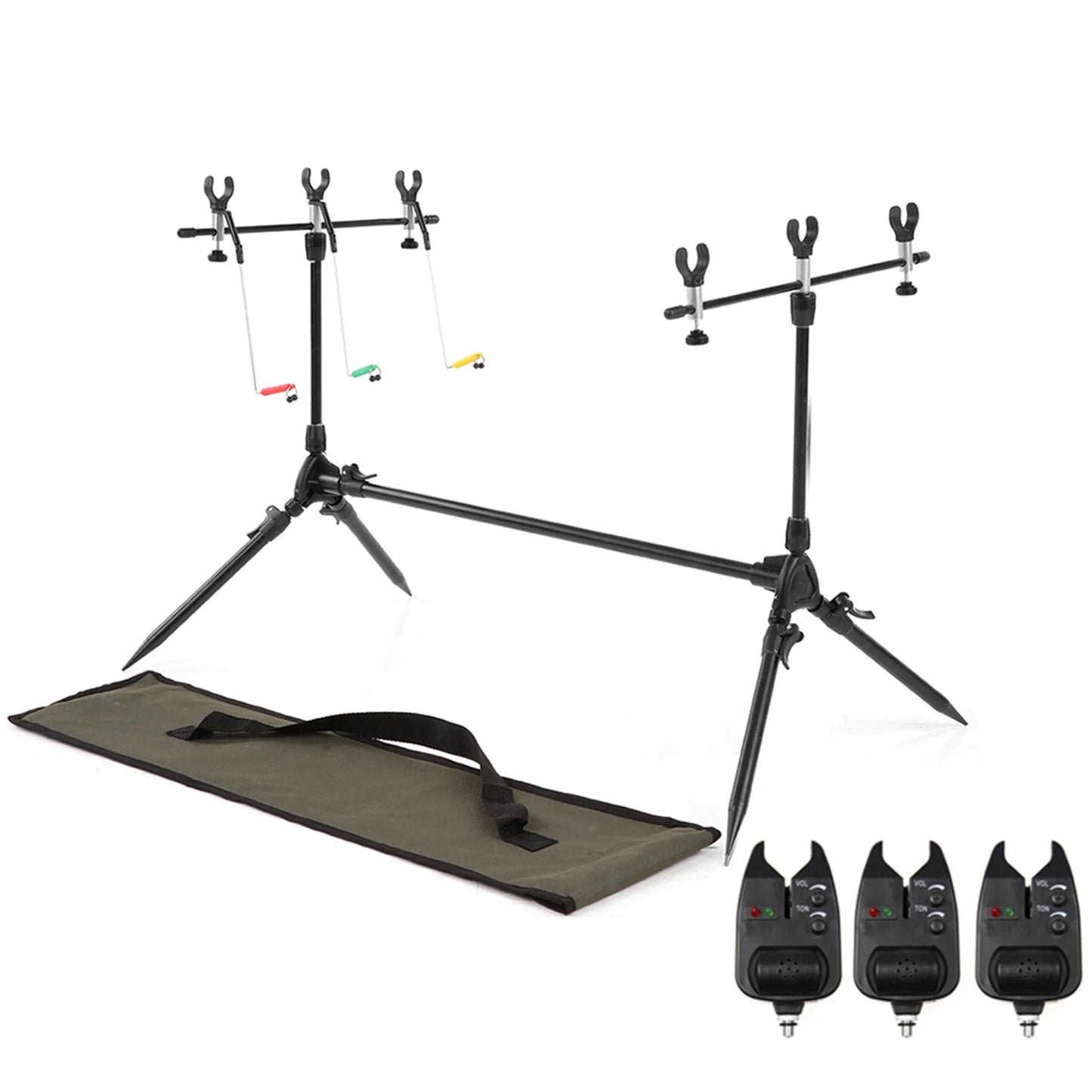 NEW Lixada Adjustable Retractable Carp Fishing Rod Pod Stand Holder Fishing Pole Pod Stand with 3 Bite Alarms Swingers Indicator