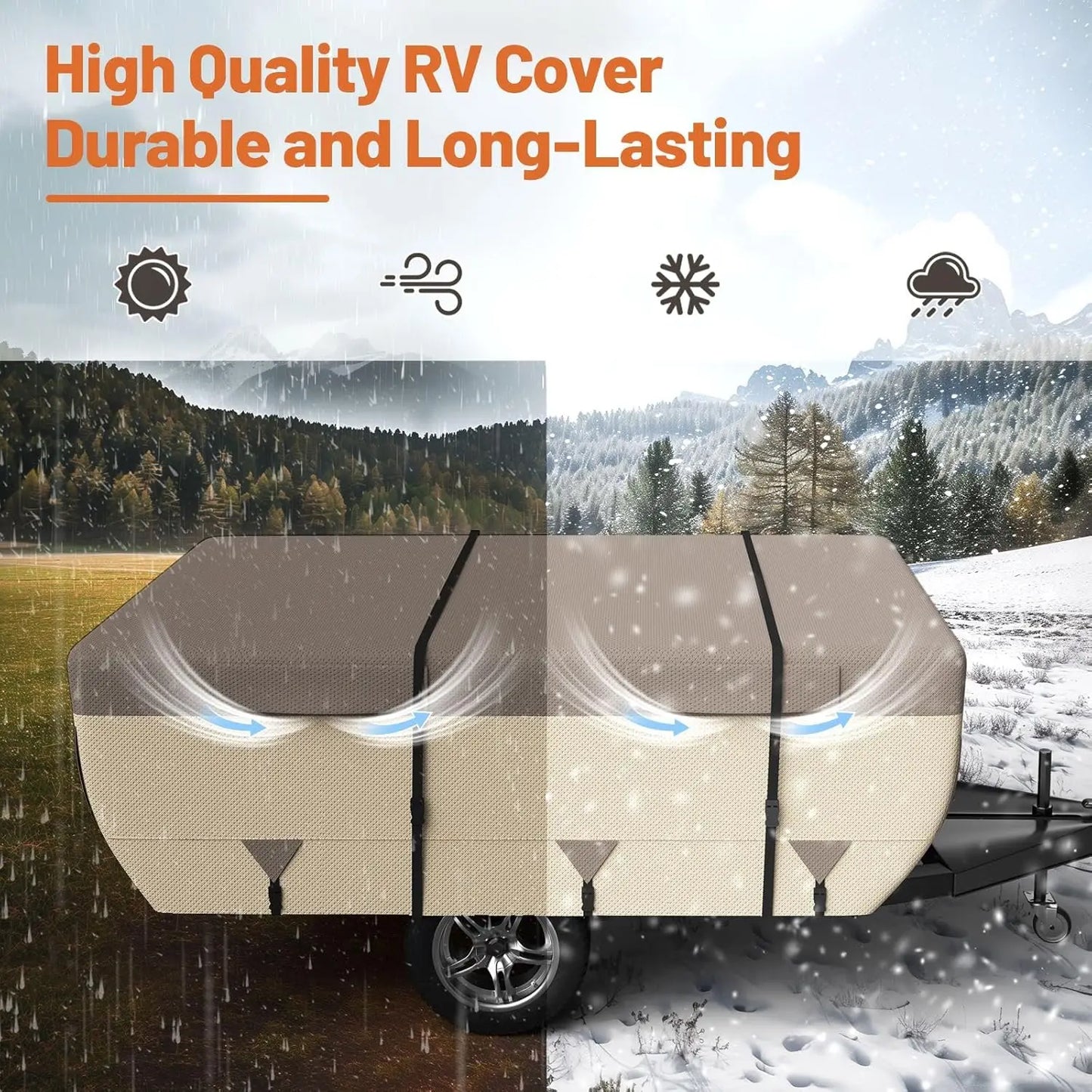 Umbrauto Pop Up Folding Camper Cover, Upgraded 7-Layers Top/3-Layers Side Waterproof Tent Trailer Cover with Accessory Kit