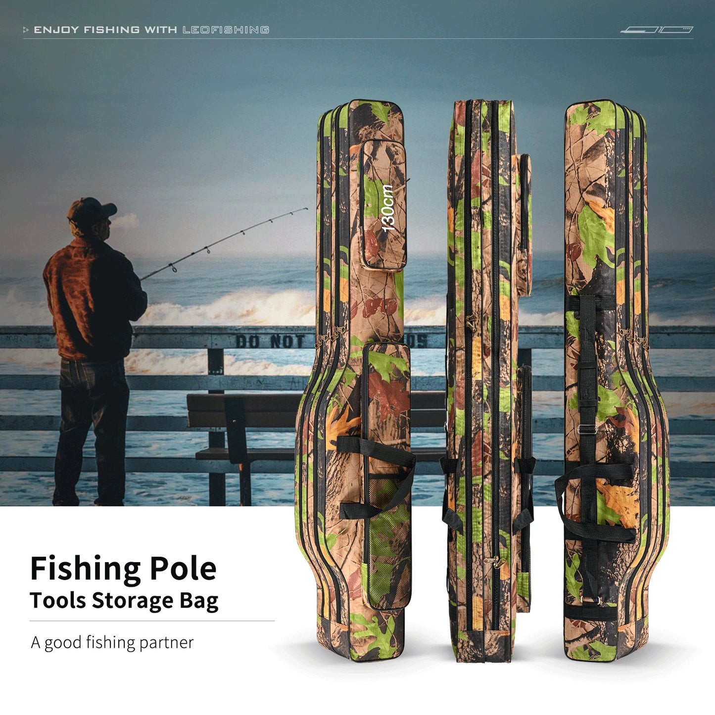 Fish Tackle Rod Holdall Bag Waterproof Oxford Fishing Pole Storage Bag Large Capacity 130cm for Men Family Travel Gifts