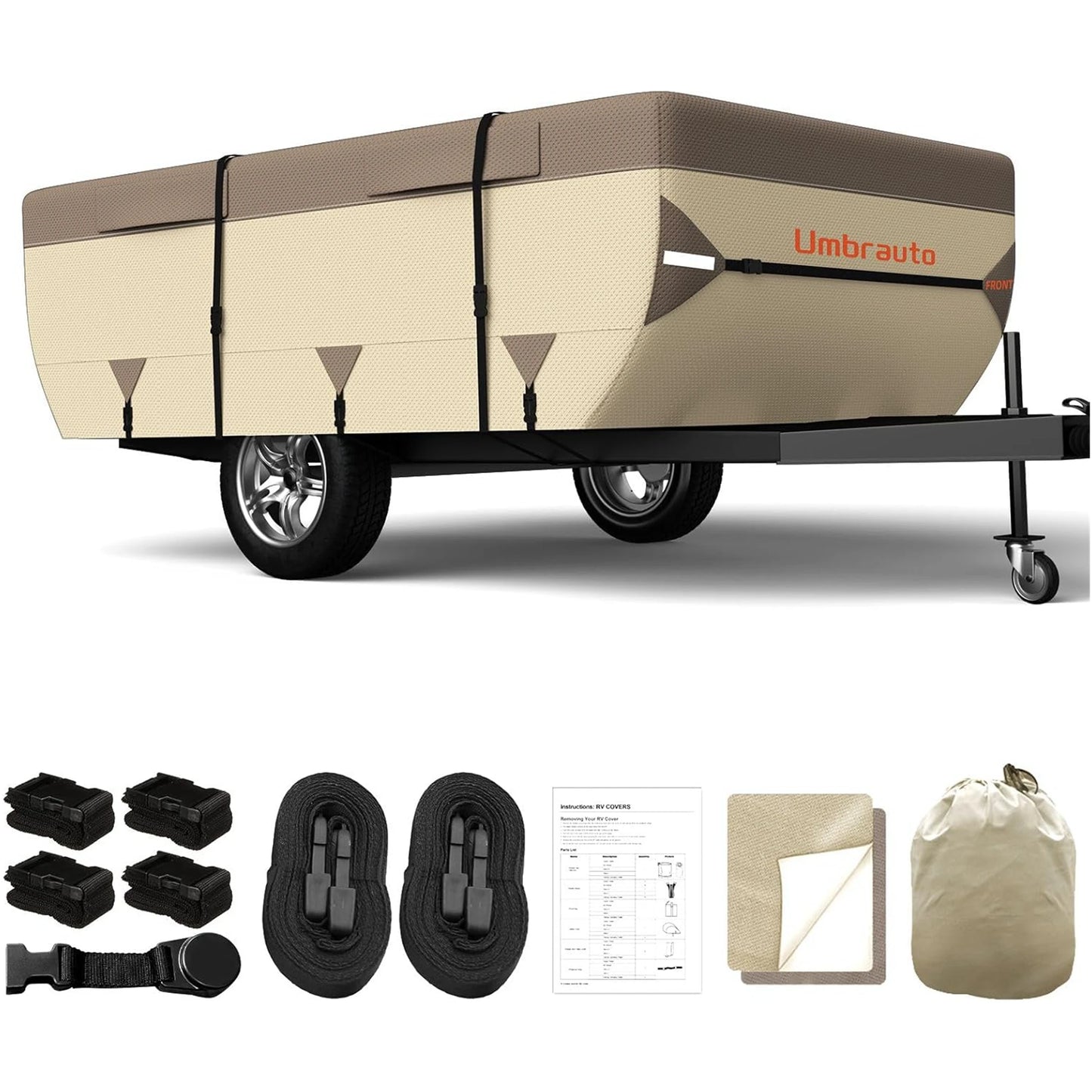 Umbrauto Pop Up Folding Camper Cover, Upgraded 7-Layers Top/3-Layers Side Waterproof Tent Trailer Cover with Accessory Kit