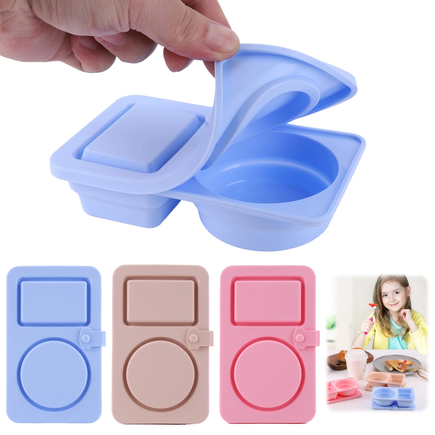 VAKINDFood 3 Piece Silicone Snack Containers With 2 Compartments