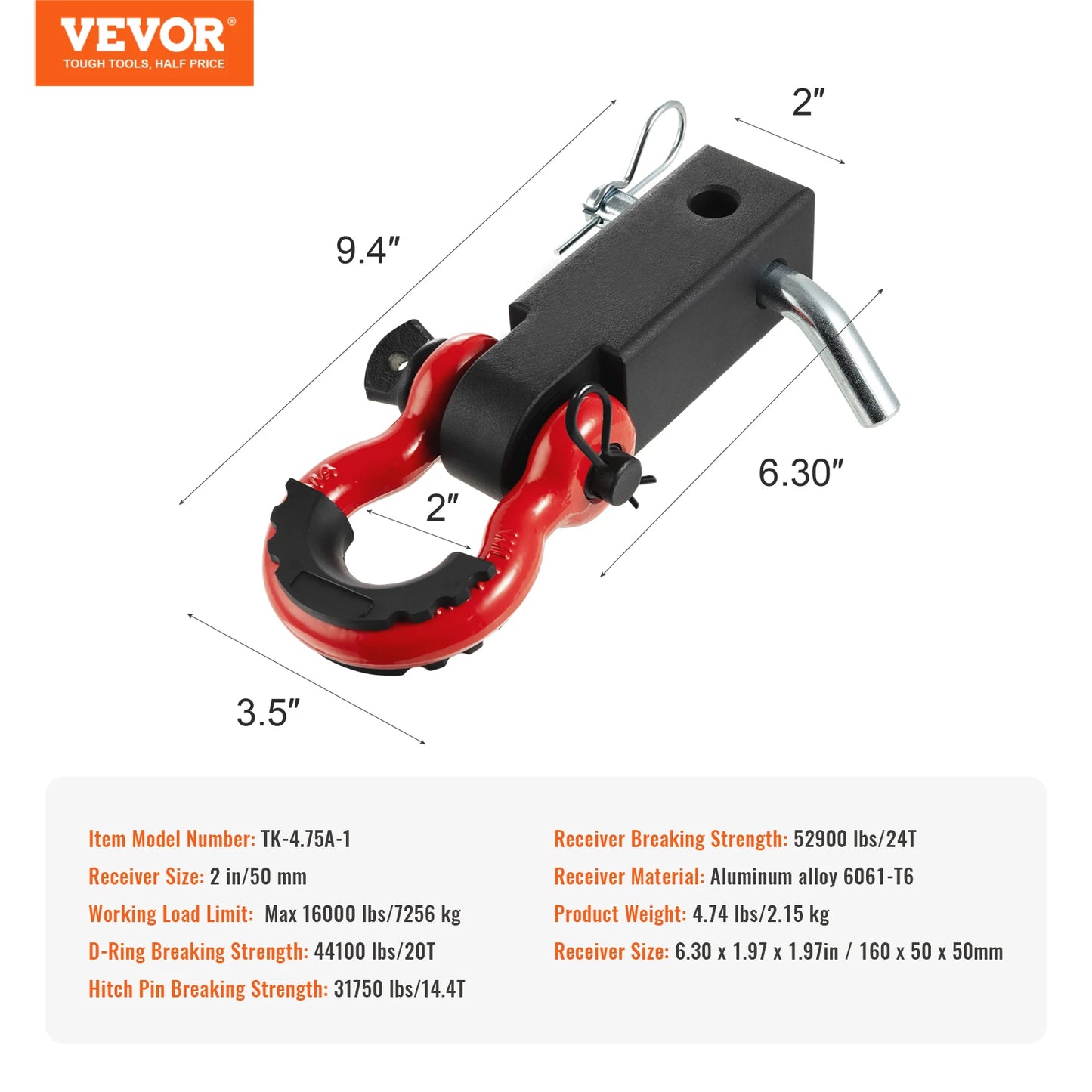 SucceBuy 2in D-Ring Shackle Hitch Receiver with Trailer Hitch Lock Pin Towing Accessories for Trucks Off-Road Vehicle Recovery