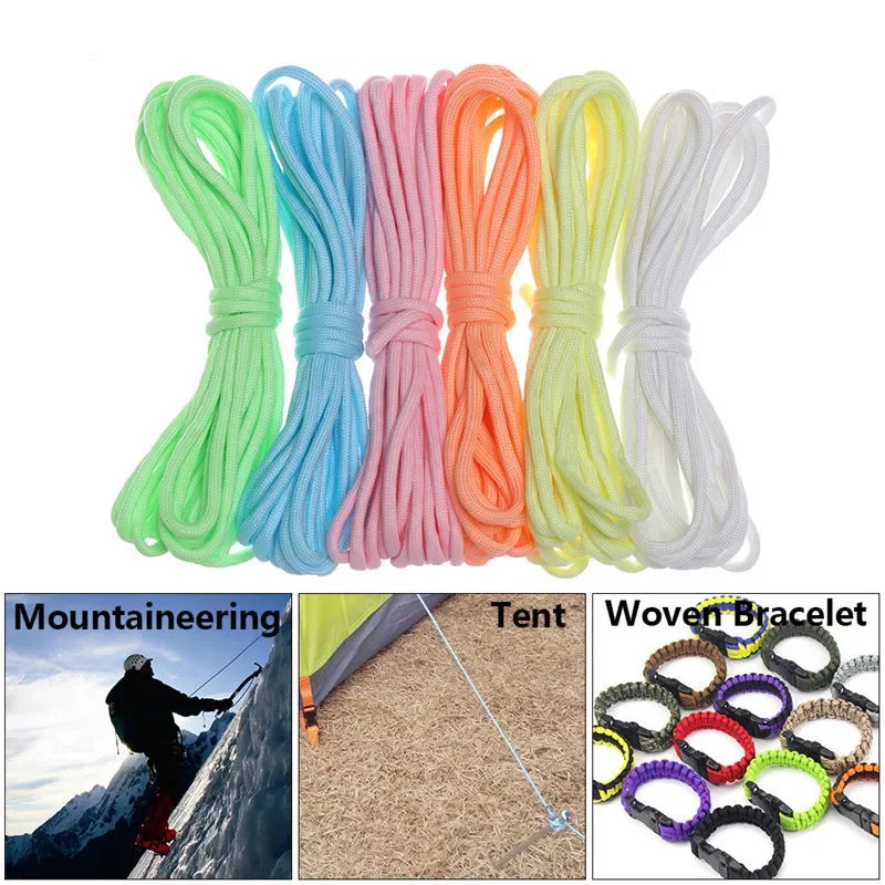 Luminous Rope 9 Strands 4mm Paracord Nylon 550 Tent Cord Outdoor Parachute Lanyard Camping Survival EDC Glow In The Dark