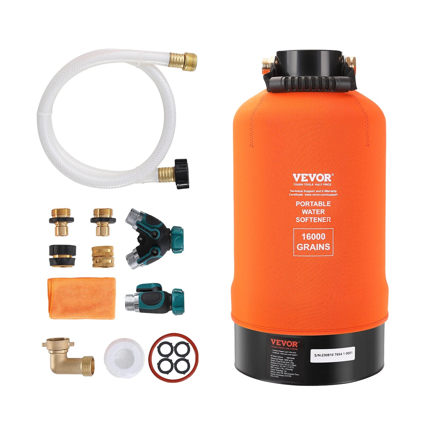 SucceBuy RV Water Softener 16,000Grain Portable Water Softenerwith 3/4"Brass Fittings and 42Hose Soften Hard Water Filter System