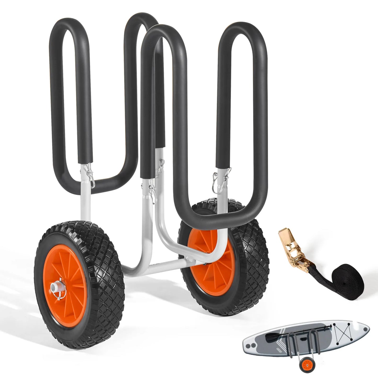 SucceBuy Kayak Cart 150 lbs Capacity Stand Up Paddle Board Trolley with 10-inch Solid Rubber Tires & Kickstands for Paddleboard