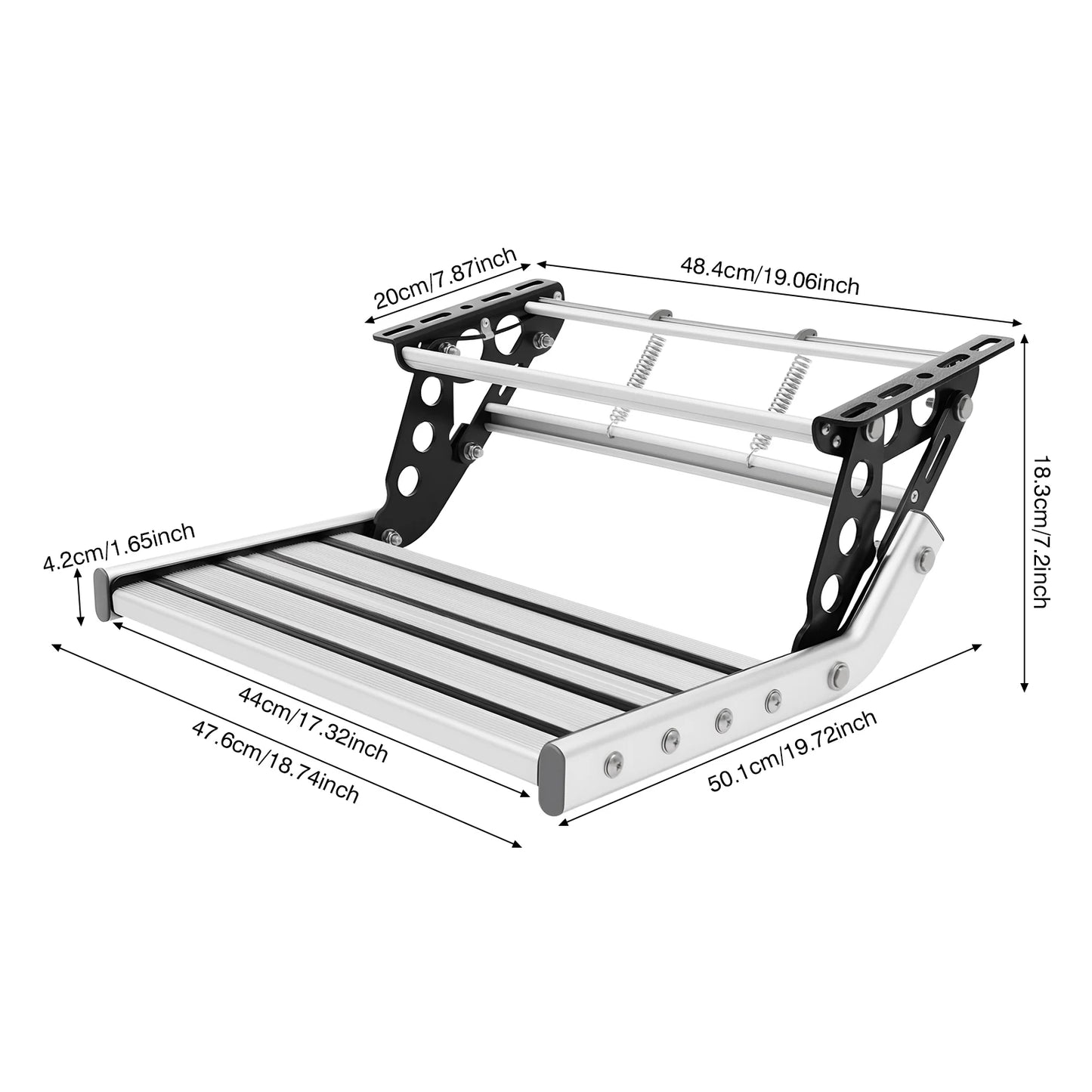 44cm Folding RV Step Manual RV Pedal Step Aluminum Alloy Caravan Step Motorhomes Accessories 150kg Load w/ LED Light For RV