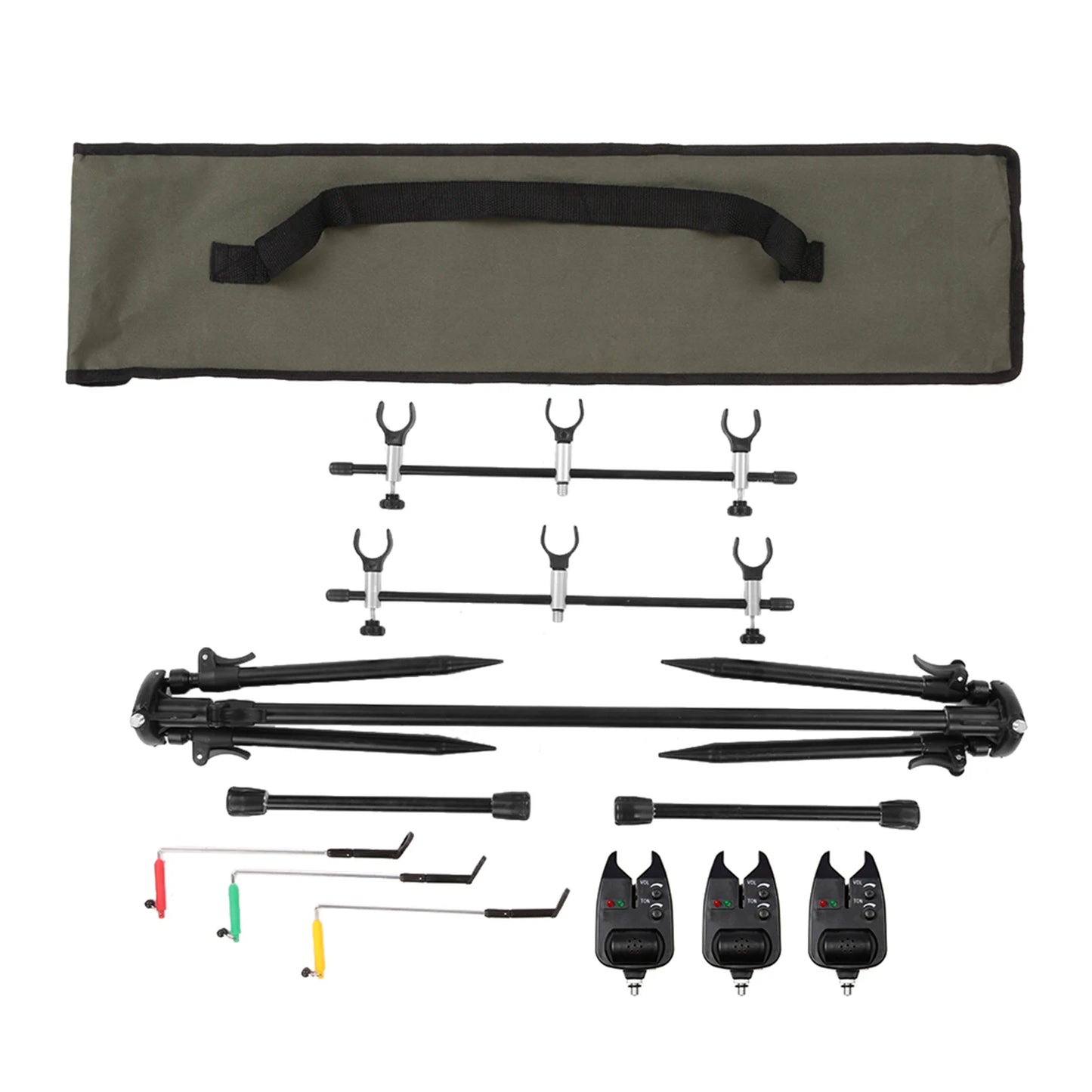 NEW Lixada Adjustable Retractable Carp Fishing Rod Pod Stand Holder Fishing Pole Pod Stand with 3 Bite Alarms Swingers Indicator