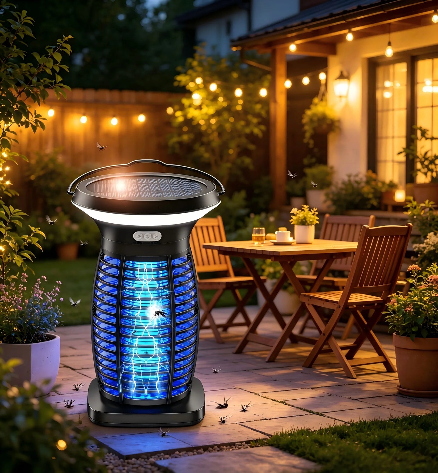 Solar Bug Zapper Outdoor Waterproof Mosquitoes Zapper Portable & Rechargeable Electric Fly Zapper with Panel Sensor & LED Night