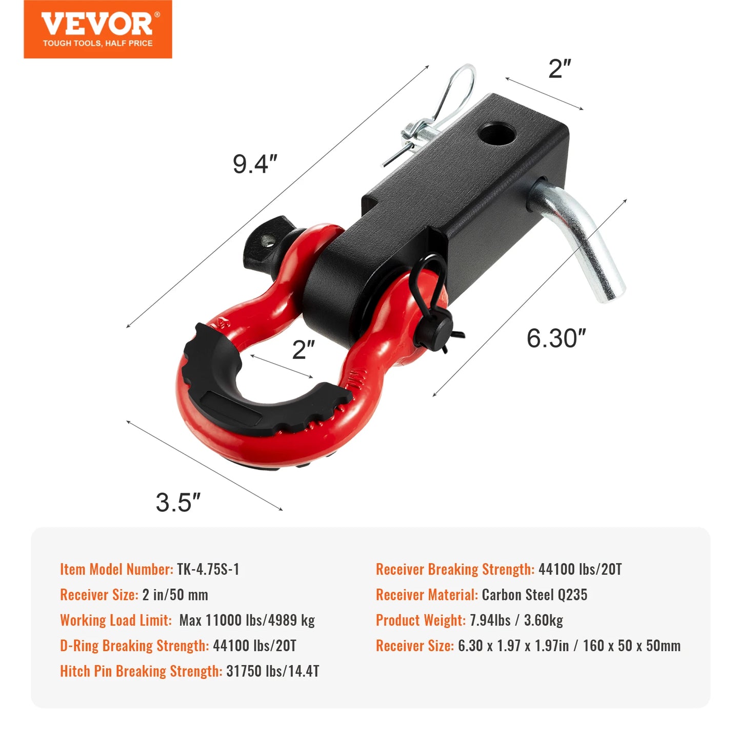 SucceBuy 2in D-Ring Shackle Hitch Receiver with Trailer Hitch Lock Pin Towing Accessories for Trucks Off-Road Vehicle Recovery