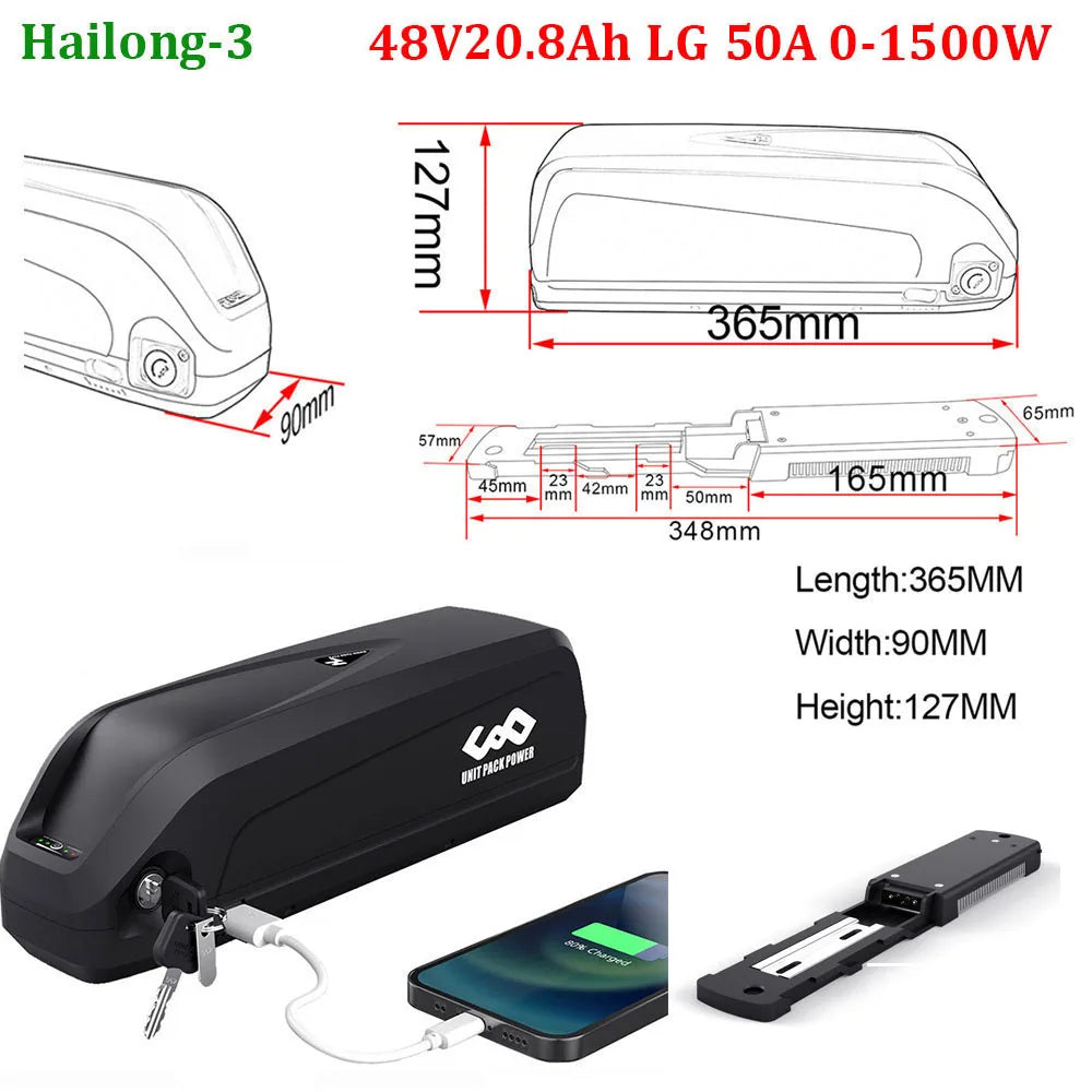 21700 Ebike Battery 52V 48V 24Ah Downbtube Polly Lithium Battery Pack For 350W 500W 750W 1000W 1500W Motor Electric Bike Kits