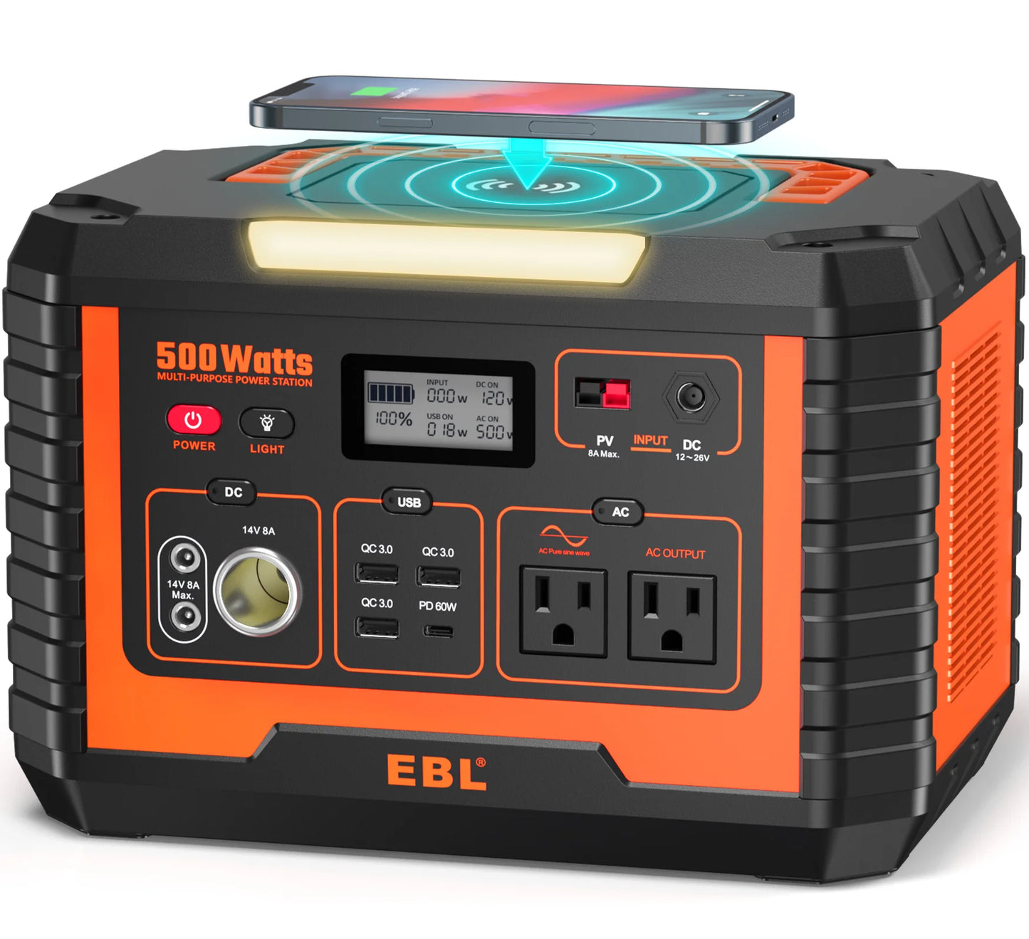 EBL Portable Power Station 500 110V/500W Solar Generator 519.4Wh Backup Lithium Battery for Outdoor Camping Home Emergency