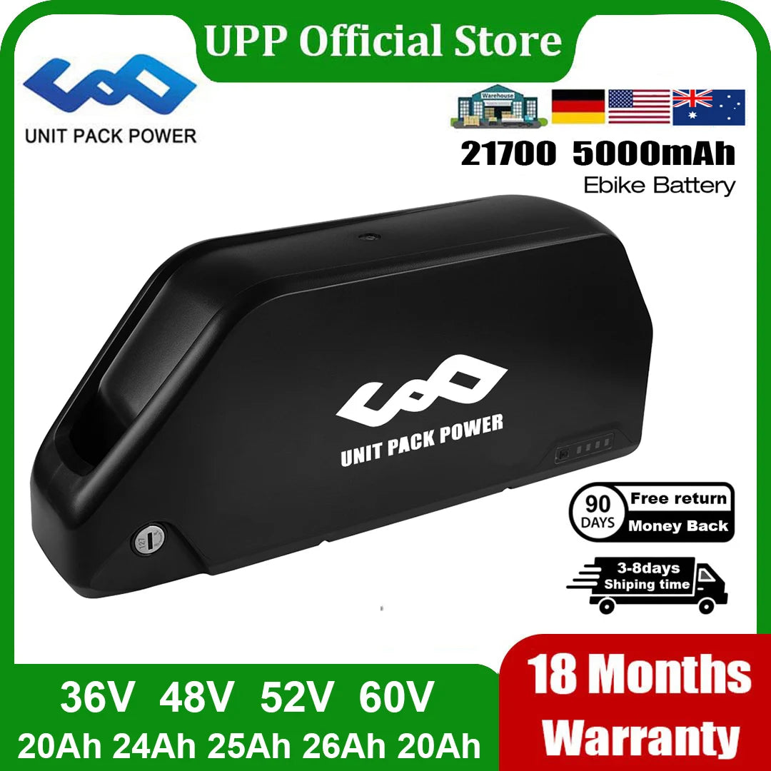 21700 Ebike Battery 52V 48V 24Ah Downbtube Polly Lithium Battery Pack For 350W 500W 750W 1000W 1500W Motor Electric Bike Kits