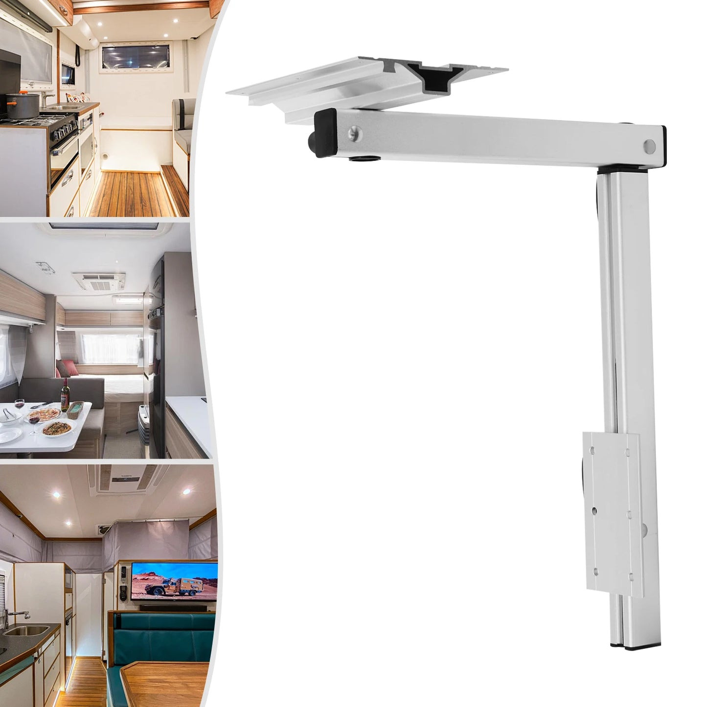 RV Telescopic Table Leg Silver Heavy Duty 360° Table Leg Yacht Aluminum Alloy Detachable Table Leg with Tabletop Carrier Board