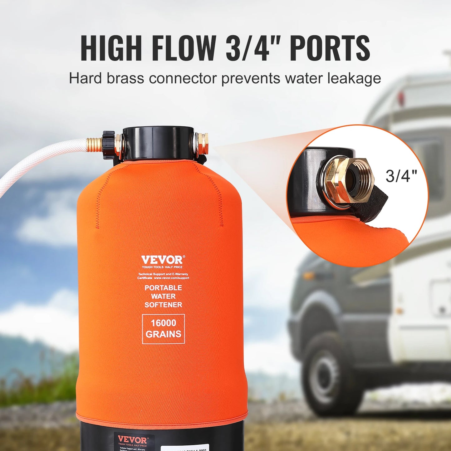 SucceBuy RV Water Softener 16,000Grain Portable Water Softenerwith 3/4"Brass Fittings and 42Hose Soften Hard Water Filter System