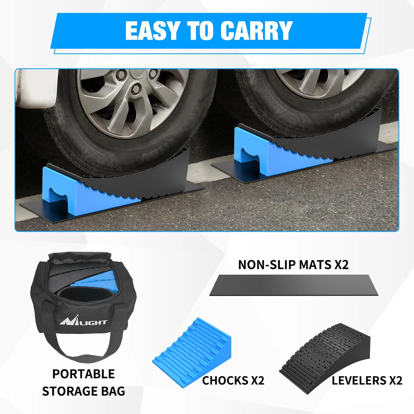 Nilight RV Leveler - 2 Pack Camper Leveling Blocks Ramp Support Dual Axles, Up to 35,000lbs, Fast RV Accessories Leveling System for Travel Trailer, Motorhome
