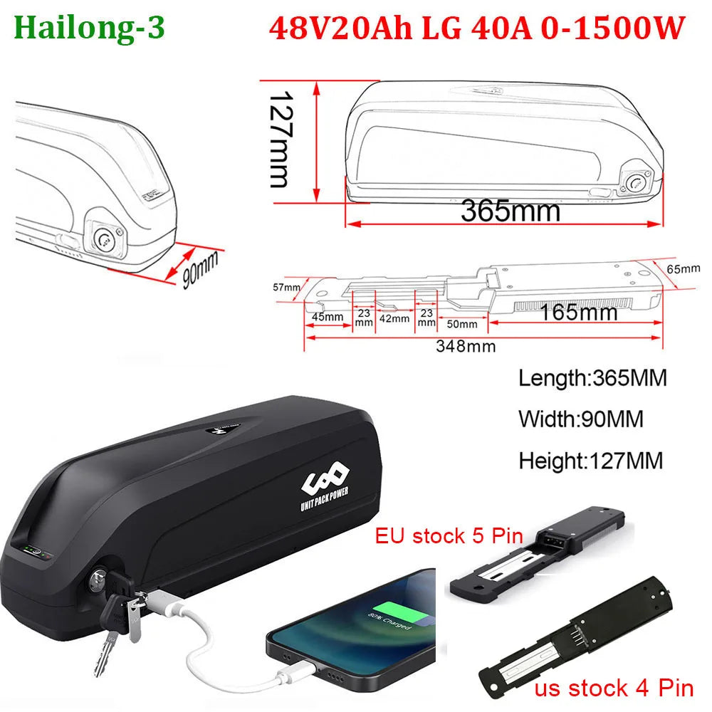 21700 Ebike Battery 52V 48V 24Ah Downbtube Polly Lithium Battery Pack For 350W 500W 750W 1000W 1500W Motor Electric Bike Kits