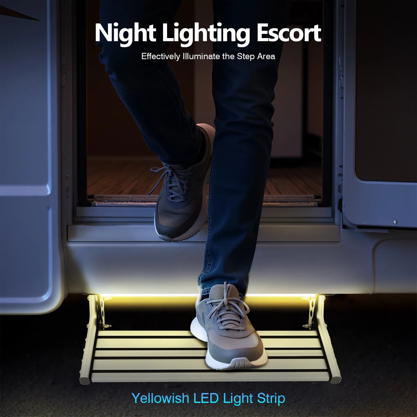 44cm Folding RV Step Manual RV Pedal Step Aluminum Alloy Caravan Step Motorhomes Accessories 150kg Load w/ LED Light For RV